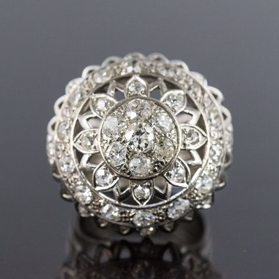 Bague Diamants Or Blanc De Cocktail