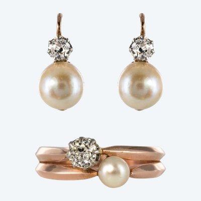 Ancient Fine Pearls And Diamonds Set