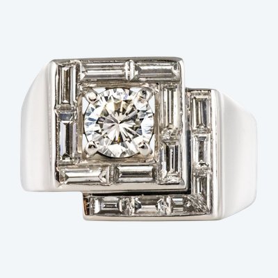 Bague Art Déco Diamants Asymétrique