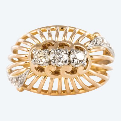 Bague Dôme Fils d'Or Et Diamants