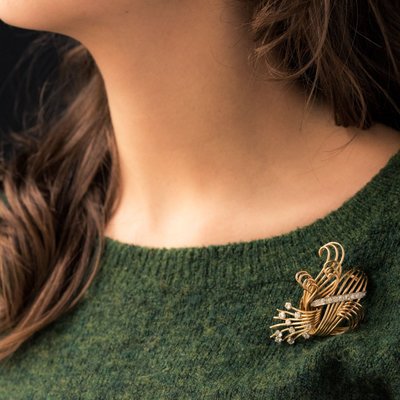 Brosche Diamanten Und Gelbgold Retro