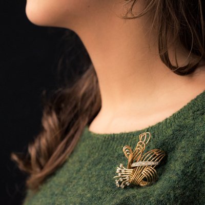 Brosche Diamanten Und Gelbgold Retro