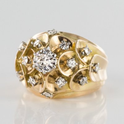 Bague Ancienne Dôme d'écailles Et De Diamants