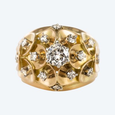 Bague Ancienne Dôme d'écailles Et De Diamants