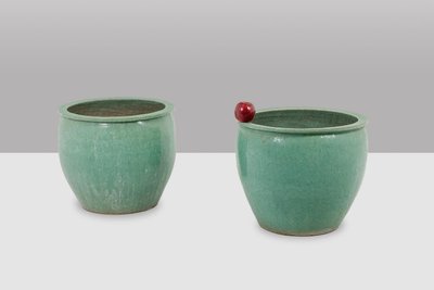 Pair of large glazed terra cotta planters. 1950s.LS6557309P