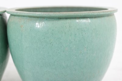 Pair of large glazed terra cotta planters. 1950s.LS6557309P