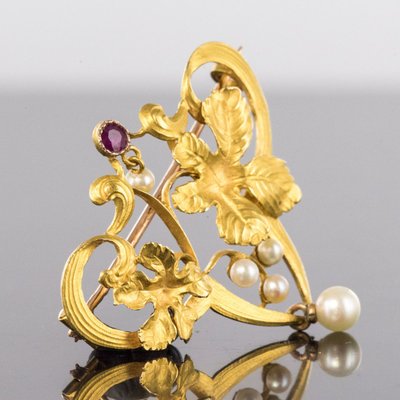 Jugendstil Rubin Perlen Brosche