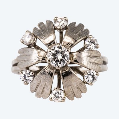 Bague Pétales Or Blanc Diamants