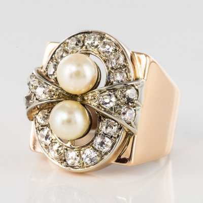 Retro Ring Perlen Und Diamanten