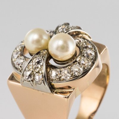 Retro Ring Perlen Und Diamanten