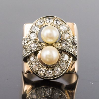Retro Ring Perlen Und Diamanten