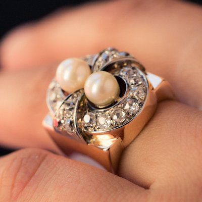 Retro Ring Perlen Und Diamanten