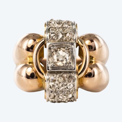 Bague Tank Larges Godrons Et Diamants