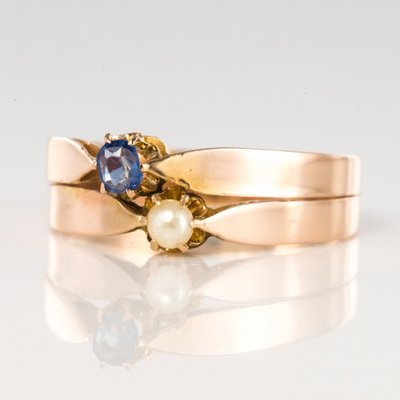 Antiker Ring Roségold Du Und Ich Feine Perle Saphir