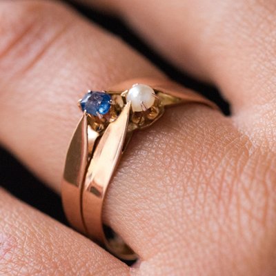 Antiker Ring Roségold Du Und Ich Feine Perle Saphir