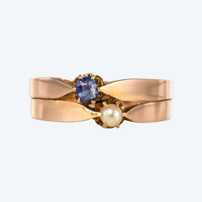 Old Rose Gold Ring You And Me Pearl Fine Sapphire