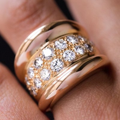 Bague Massive Godrons Pavé De Diamant
