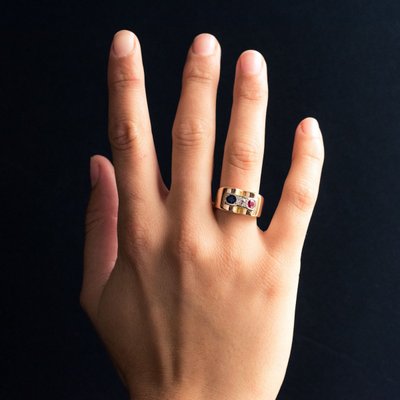 Bague Tank Patriotique Saphir Diamant Rubis