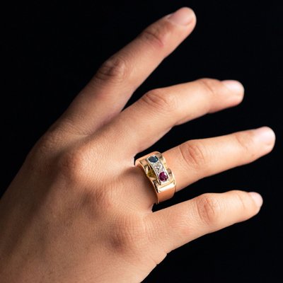 Bague Tank Patriotique Saphir Diamant Rubis