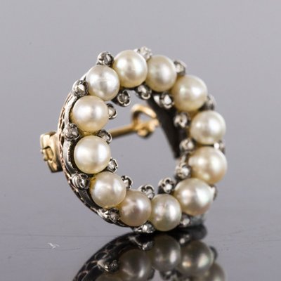 Antike Brosche Runde Feine Perlen Und Diamanten