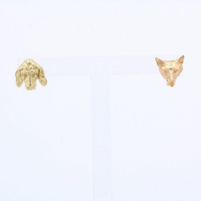 Old Gold Fox And Dog Ear Studs