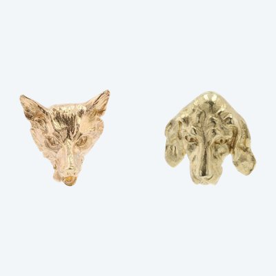 Old Gold Fox And Dog Ear Studs