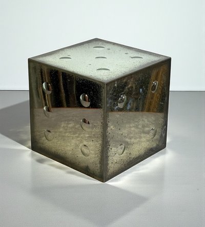 LARGE 70'S VINTAGE GLASS DICE WITH BUBBLE-SHAPED NUMBERS