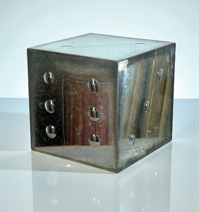 LARGE 70'S VINTAGE GLASS DICE WITH BUBBLE-SHAPED NUMBERS