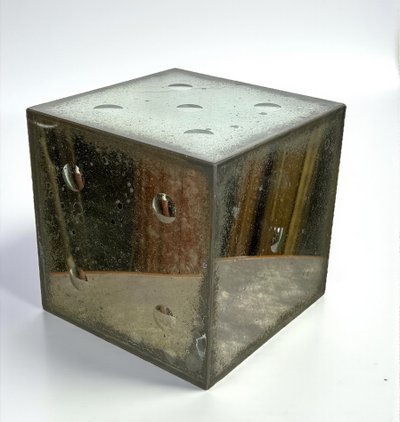 LARGE 70'S VINTAGE GLASS DICE WITH BUBBLE-SHAPED NUMBERS