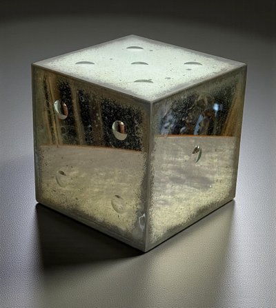 LARGE 70'S VINTAGE GLASS DICE WITH BUBBLE-SHAPED NUMBERS
