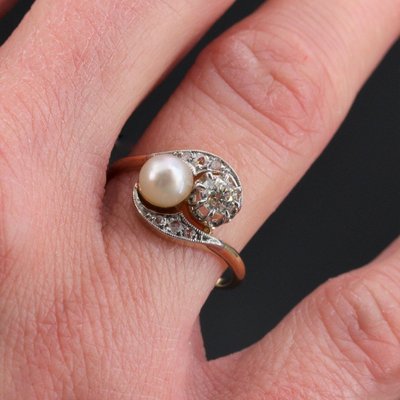 Bague Ancienne Toi Et Moi Diamants Perle Fine