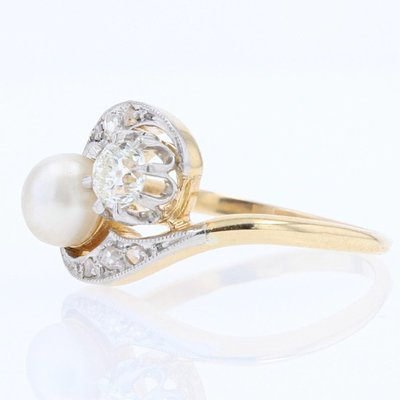 Bague Ancienne Toi Et Moi Diamants Perle Fine