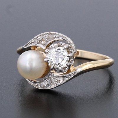 Bague Ancienne Toi Et Moi Diamants Perle Fine