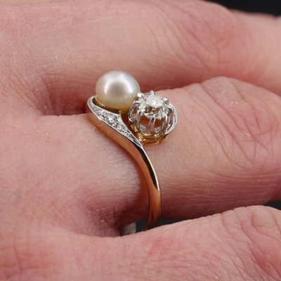 Bague Ancienne Toi Et Moi Diamants Perle Fine