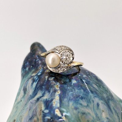 Bague Ancienne Toi Et Moi Diamants Perle Fine