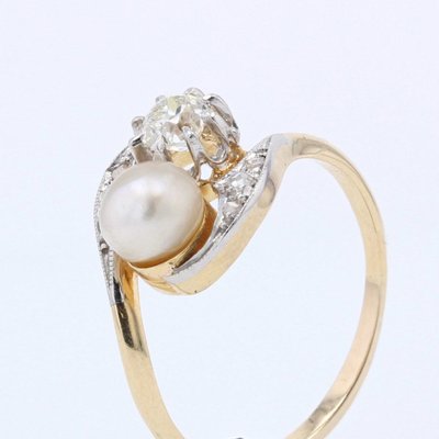 Bague Ancienne Toi Et Moi Diamants Perle Fine