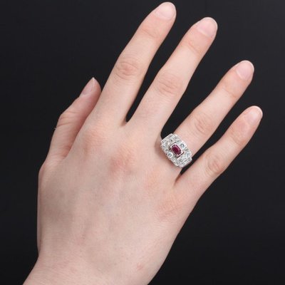 Bague Art Déco Platine Rubis Diamants