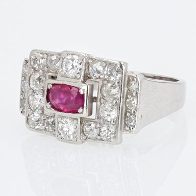 Bague Art Déco Platine Rubis Diamants