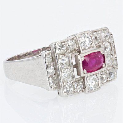 Bague Art Déco Platine Rubis Diamants