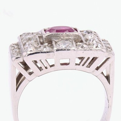 Bague Art Déco Platine Rubis Diamants
