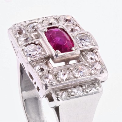 Bague Art Déco Platine Rubis Diamants
