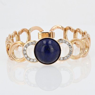Bracciale in oro e diamanti con lapislazzuli cabochon