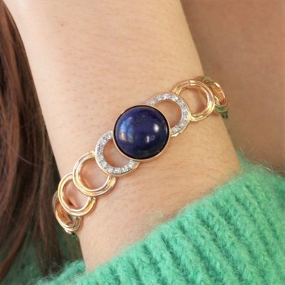 Bracciale in oro e diamanti con lapislazzuli cabochon