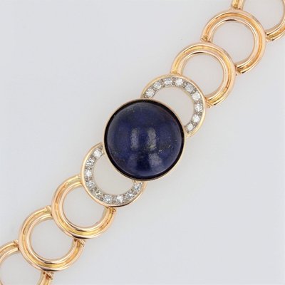 Bracciale in oro e diamanti con lapislazzuli cabochon