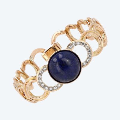 Bracelet En Or Diamants Et Son Cabochon De Lapis Lazuli