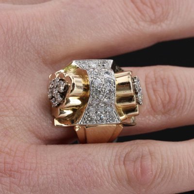 Bague Tank Nœud d'Or Et De Diamants