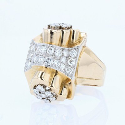 Bague Tank Nœud d'Or Et De Diamants