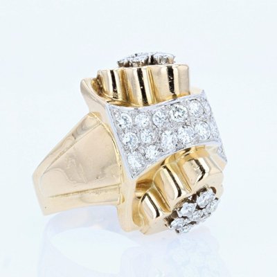 Bague Tank Nœud d'Or Et De Diamants