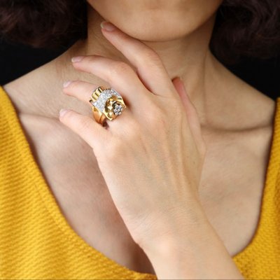 Bague Tank Nœud d'Or Et De Diamants