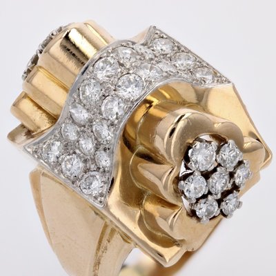 Bague Tank Nœud d'Or Et De Diamants